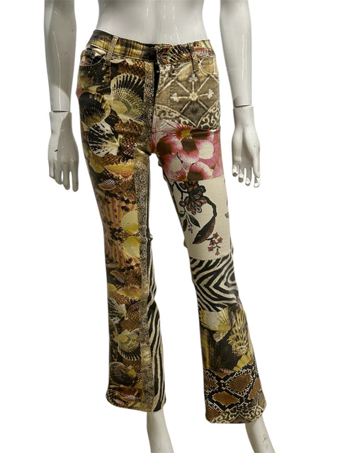 Cavalli Animal, Shells and Flowers Mix Pattern Jean