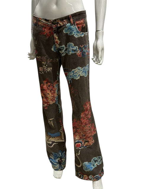 Cavalli Light Brown Fire and Cloud Indie Glitter Print Jean