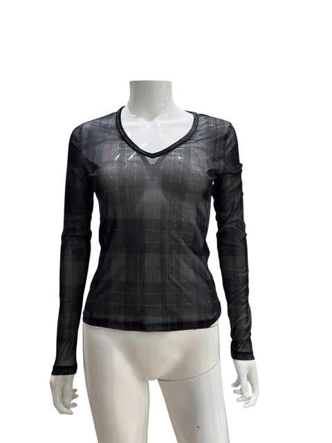 JPG Navy Tartan Mesh Long Sleeve