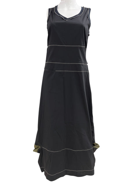 Cop Copine Black Long Dress with Kaki Details