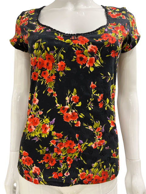 Dolce & Gabbana Red Flowers Black T-Shirt