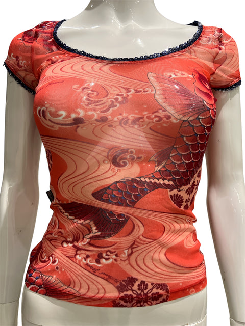 Moschino Red Mesh Top Carp Koi