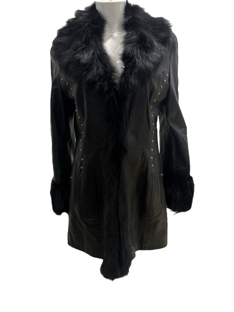 Leather And Fur Black Mid Jacket