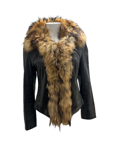 Leather Jacket With Fur Collar