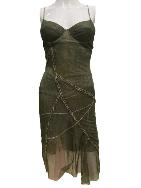 Versace Kaki Mesh Dress with Pink Details