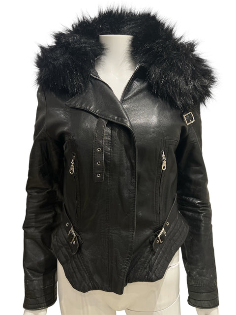Leather Biker Jacket With Fur Collar