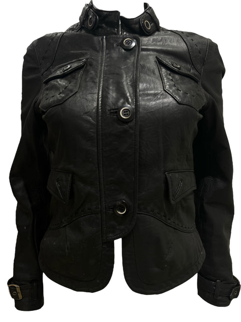 Leather Black Jacket With Oversized Buttons