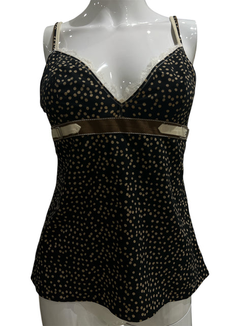 John Galliano Black Brown Polka Dot Tank Top
