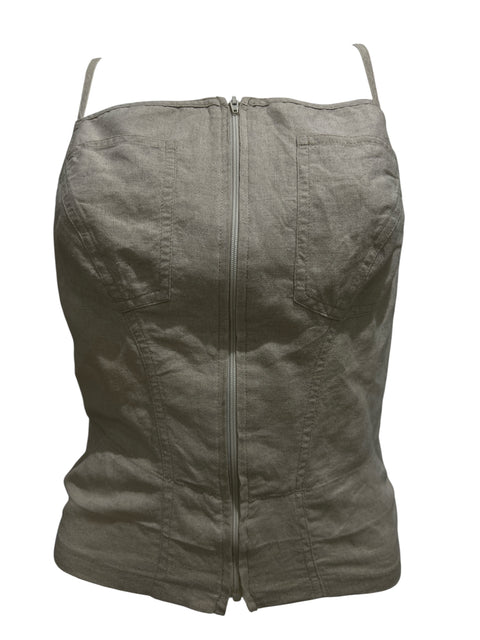 Mugler Beige Linen Zip Top