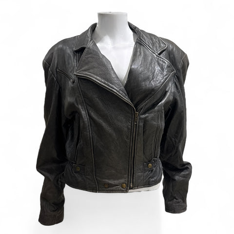 Leather Grey Oversized Shoulders Jacket