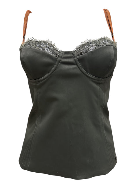 John Galliano Khaki Bustier Top with Brown Straps