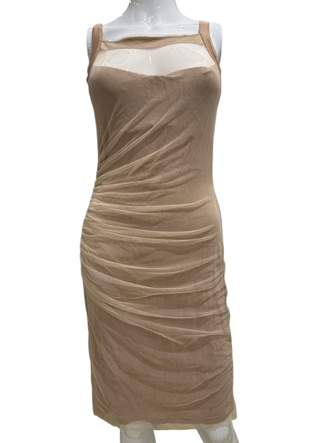 Ferre Milano Nude Mesh Drap Dress
