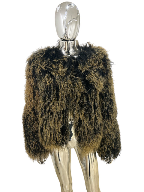 Lamb Short Black&Beige Fur
