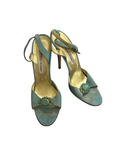 Manolo Blahnik Turquoise Velvet Blue Heels