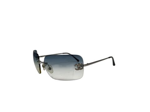 Chanel Navy Blue Silver Sunglasses with Rhinestone Details