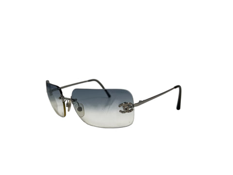 Chanel Blue Silver Sunglasses with Rhinestone Details