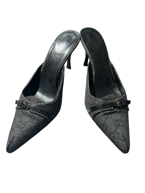 Gucci Black Canvas Monogram Mules