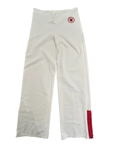 White Straight-Leg Joggers With Red Details