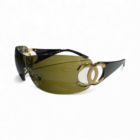 Chanel Khaki Gold Oval Sunglasses