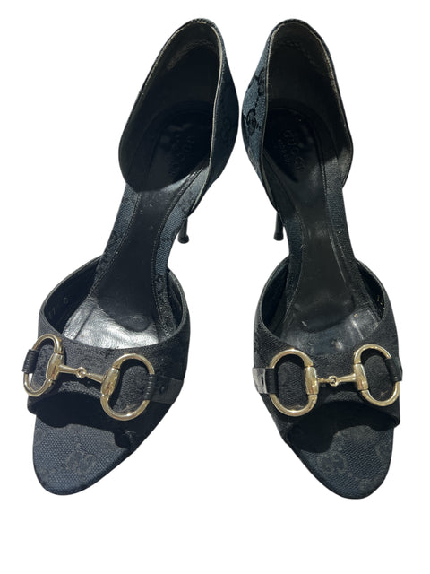Gucci Black Canvas Horsebit Heels