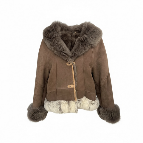 Shearling Grey Jacket with Fox Fur