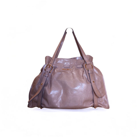 Miu Miu Vitello Lux Beige Leather Bag