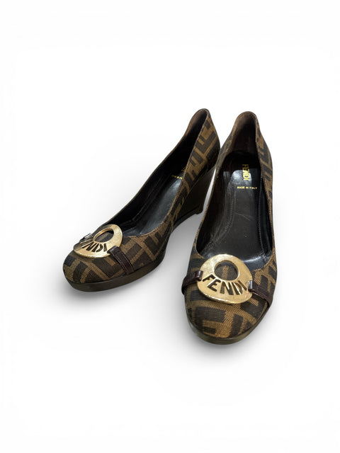 Fendi Zucca Canvas Wedge Heels