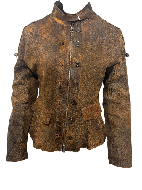 Brown Textured Leather Jacket