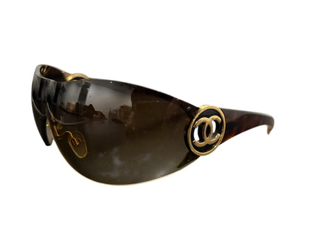 Chanel Brown Gold Mask Sunglasses