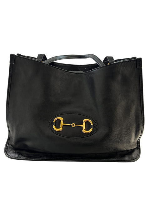 Gucci Black Leather Horse Bit Shoulder Bag