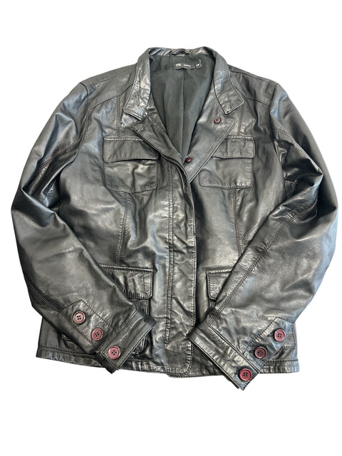 Vintage Black Leather Multi Pocket Jacket