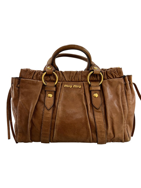 Miu Miu Vitello Brown Leather Hand Bag