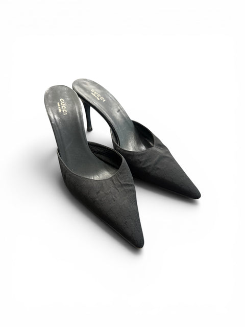 Gucci Black Monogramme Pointed Mules