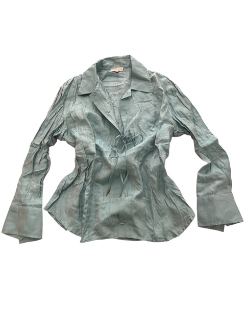Roberto Cavalli Blue Lace Silk Shirt