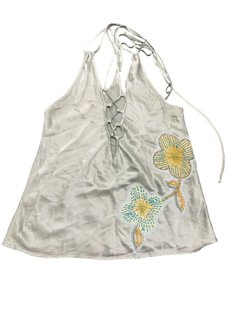 Loops Green Embroidery Yellow Flower Top