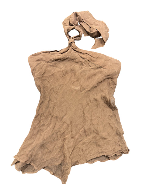 Brown Silk Bow Neck Top