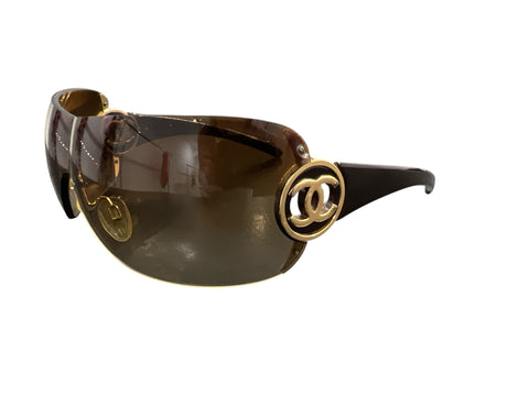 Chane Brown Gold Logo Mask Sunglasses