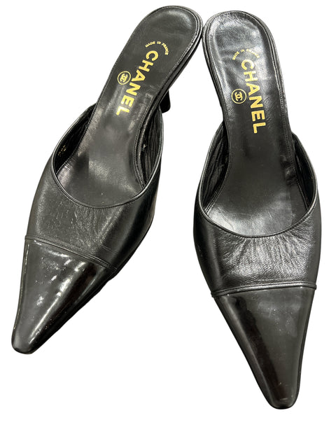 Chanel Black Leather Mules