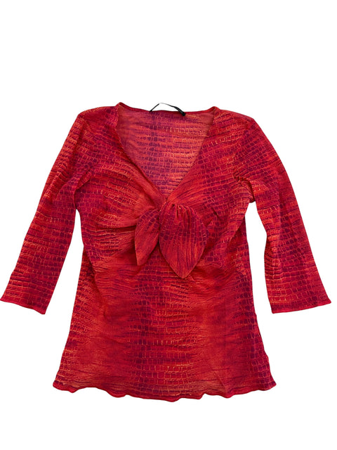 Roberto Cavalli Red Mesh Crocodile Print Top
