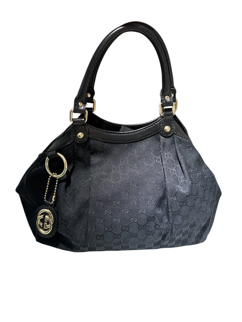 Gucci GG Canvas Shoulder Bag Black Gold