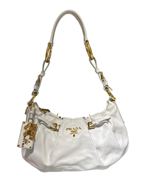 Prada Tote Bag Leather White Gold