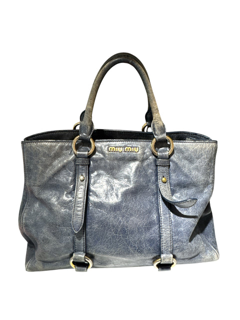 Miu Miu Hand Bag Leather Blue Gold