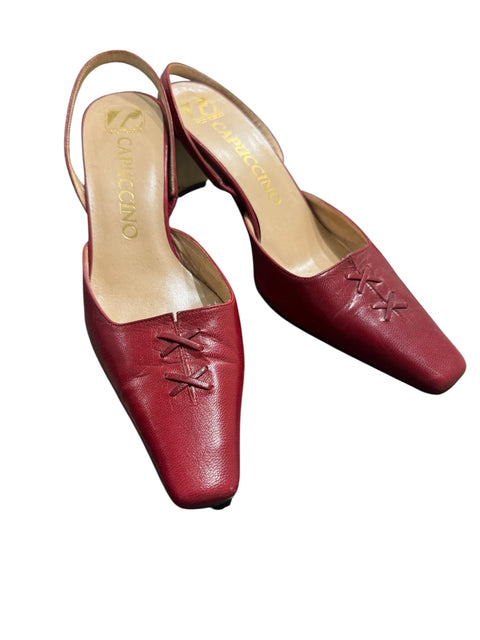 Capuccino Red Leather Kitten Heels