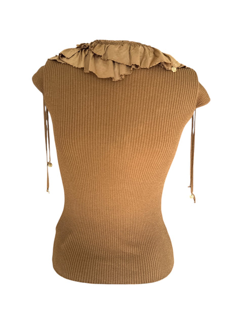 Roberto Cavalli Golden Ruffle Collar Top