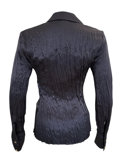 Roberto Cavalli Pleated Black Silk Blouse