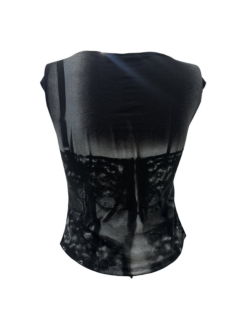 Kenzalatrides Sleeveless Black Top Print L