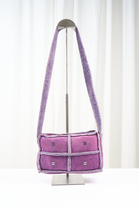 Chanel Shoulder Bag Mouton Purple Silver CC Details
