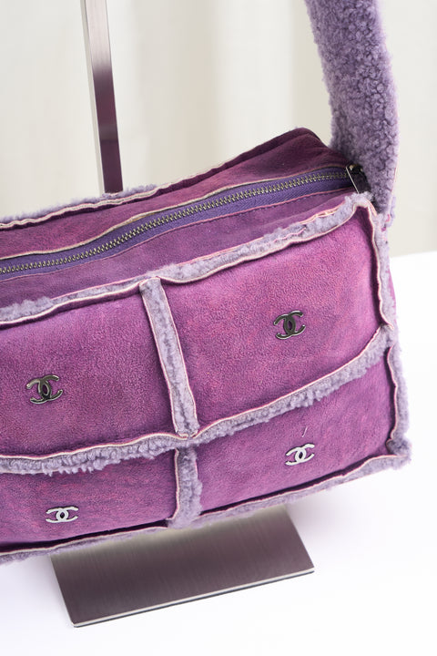 Chanel Shoulder Bag Mouton Purple Silver CC Details
