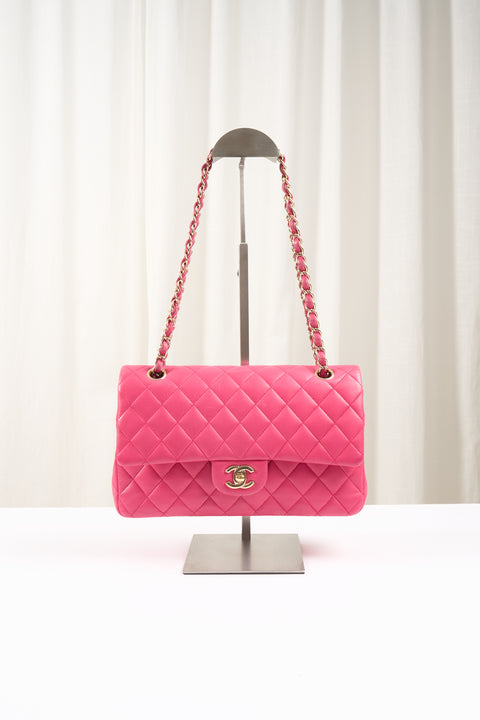 Chanel Classic Double Flap Matelasse Pink Leather Shoulder Bag