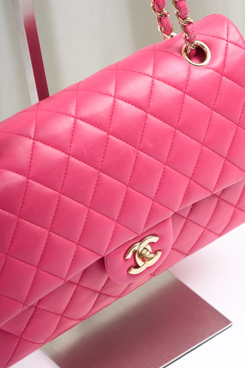 Chanel Classic Double Flap Matelasse Pink Leather Shoulder Bag